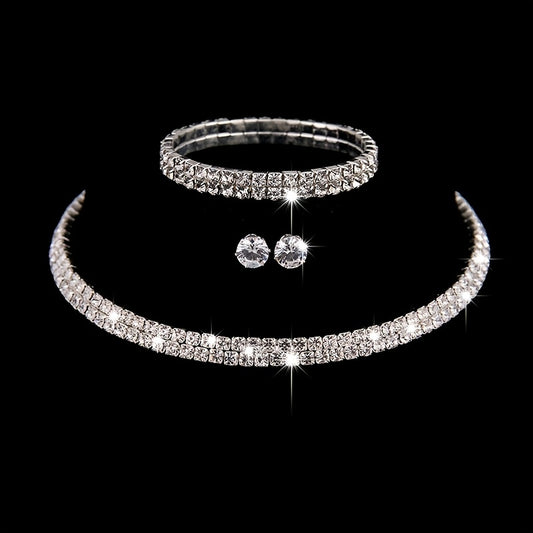Luxurious Geometric Alloy Plating Rhinestones Silver Plated Women's Bracelets Earrings Necklace jewelry set